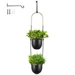 GFH Trade Metal Hanging Planter with Hook+Screws Indoor Outdoor Plants CR Tiered 2 Boho Pots Adjustably Morden Wall&Ceiling Mount Holder for Home Decor