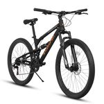 ALAKFORM Mountain Bike 24/26/27.5 Inch,Full Suspension, 21-Speed Disc Brake,Carbon Steel Adult Sport Bicycle for Mens Womens(26-Inch,Black Orange)
