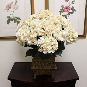 Larksilk Hydrangea Artificial Flowers - Faux Hydrangea Flowers - Home Decor, Easter Decorations, Spring Decor - Floral Centerpieces for Tables - 20" Floral Stems, Beige, 24 Pieces