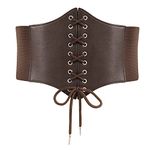 LEACOOLKEY Women Wide Elastic Corset Waist Belt Lace-up Corset Belt for Dress Black Tie Waspie Belt for Halloween （C-Brown,Fit Waist Size 28"-31")…（B-Brown,Fit Waist Size 28"-31")