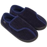 SIMIYA Mens Diabetic Slippers Fleece Lining Memory Foam Slippers Adjustable Mens Wide Fit Slippers Indoor House Shoes for Diabetic Swollen Feet Blue, 11-12 UK