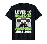 18 Year Old Gift Boy Level 18 Unlocked Awesome 2006 Birthday T-Shirt