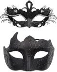 OIDEA Masquerade Mask Couples Set: Black Rhinestones Metal Cosplay Venetian Party Mask Halloween Costume Mardi Gras Mask