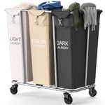 PLKOW Laundry Sorter 3 Section, 220L Large Laundry Cart with Wheels 3 Hamper Laundry Sorter with Steel Frame and Removable Bag, Rolling Laundry Cart for Home, Laundry Room, Hotel, 6 Bushel