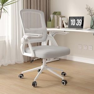 naspaluro Silla de Oficina con Reposabrazos Plegables, Silla Escritorio Ergonómica, Giratoria Ordenador de Malla, Soporte Lumbar, Regulable en Altura, Adecuada para la Oficina en Casa, Estudio, Gris