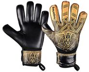 Keeperking Soccer Goalie Goalkeeper Gloves for Kids Boys Youth & Adult,Latex Strong Grip Palms with Removable Finger Spines Protection Children Football Gloves for Training/Match (10, Gold-FS)