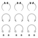 Yolev 9Pcs septum Rings Septum Jewelry 16g 18g Septum Ring Septum Piercing 20g Horseshoe Earring Hoop Stainless Steel Nose Ring Hoop Nose Piercing Jewelry for Women and Men