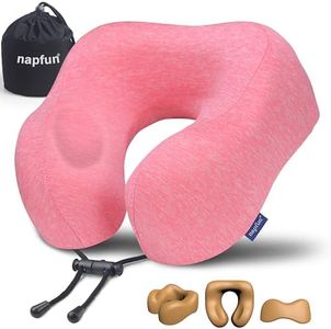napfun Neck Pillow for Traveling, Upgraded Travel Neck Pillow for Airplane 100% Pure Memory Foam Travel Pillow for Flight Headrest Sleep, Portable Plane Accessories, Simple Sets (Optional), Full Rose