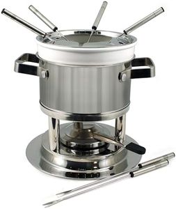 Swissmar Basel 11-Piece Stainless Steel 3-in-1 Fondue Set - Ideal for Melting Cheese, Chocolate, Butter, & More - Perfect for Kitchen Collection & Wedding Gift Giving - 1.6 Quarts / 1.5 Liter