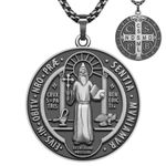 Anwlki St Benedict Necklace Saint Benedict Medal Bless Safety Religion Pendant Gift for Men, Women, Family, Parent, Friend, Copper, No Gemstone