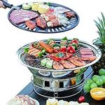 PHOJEWI Korean BBQ Grill Charcoal, Small Charcoal Grill 13.7 Inches Portable Grill Stainless Steel Barbecue Grill Tabletop kbbq grill Outdoor Indoor Camping