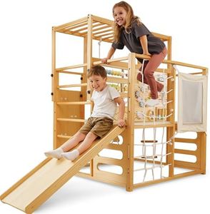 Avenlur Montessori Gym Alpine Wooden Jungle Gym with Indoor Swing, Toddler & Baby Climbing Toys, Rock Wall Perfect for Active Fun & Skill Development, Ages 2-8