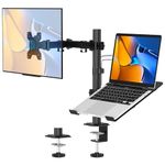 WHYFONE Monitor and Laptop Stand for 13-32 Inch Screens, Height Adjustable Monitor Arm Desk Mount with Laptop Stray up to 17 Inch Laptop/Notebook, Laptop Arm with Tilt Swivel Rotation, VESA 75/100mm