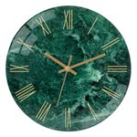 Lumuasky Tempered Glass Modern Wall Clock, Marble Design 12 Inch Silent Non-Ticking Quartz Battery Operated Decorative Round Easy to Read Clock for Home Decor (Emerald, Roman Numerals)