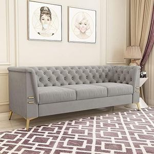 ANTTYBALE 82" Velvet Sofa with Metal Legs for Living Room and Bedroom (Light Grey)