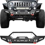 OEDRO Front Bumper, Compatible for 2007-2018 Jeep Wrangler JK & Unlimited, Rock Crawler Bumper with Winch Plate Mounting & 4 x LED Lights & 2 x D-Rings Off Road