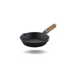 TRILONIUM Pre-Seasoned Cast Iron Sleek WHS6 Skillet | Fry Pan 16 cms, 0.66 Kgs, Sturdy Wooden Handle Induction Compatible