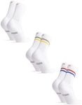 DANISH ENDURANCE 3 Pack Classic Tennis Crew Socks for Sports & Everyday, Trainer socks, Men & Women, White Multicolor (1x Green/Yellow Stripes, 1x Red/Blue Stripe, 1x White), 39-42