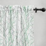 NICETOWN Semi Sheer Curtains 45 Inches Length, Rod Pocket Small Window Drapes with Green Branch Tree Curtain for Kitchen/Café, 2 Panels, 50 Inches Width