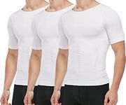 Arjen Kroos Men's Gynecomastia Compression Shirts Slimming Short Sleeves Undershirts Shapewear Body Shaper Multipack,White(3 Pack)-ML5006,Medium