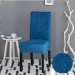 Lukzer 4PC Elastic Stretchable Dining Chair Cover Universal Protective Slipcover (Blue Lining Design/ 4Cover), Polyester