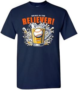 Houston - Bring in The Reliever! Relief Pitcher Parody Drinking Men's T-Shirt for Baseball Fans (Navy Shirt, L)