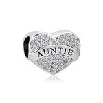 MiiFort Love Auntie Sparkling Charm Compatible with Pandora Bracelet Shining Diamond Clear CZ Bead Aunt Niece Nephew Cousin Mom Sister