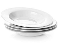 SkyKey Tableware White Fine Opal Glass Deep Pasta Plate/Soup Plate/Meggie Plate/Gravy (22 cm, 4-Plates)