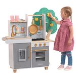 KidKraft Happy Harvest Play Kitchen, Wooden Toy Kitchen with Play Food and Kitchen Accessories, Kids' Kitchen set with Working Ice Maker, Kids' Toys, 10160