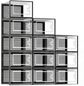 stusgo X-Large-12pack Shoe Storage Box, Clear Shoe box Plastic Stackable Shoe Organizer for Closet, Space Saving Foldable Shoe Rack Sneaker Container Bin Holder (black)