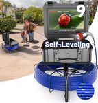 Self-Leveling Sewer Camera 150FT, Anysun 9" HD Screen DVR Recorder with 32GB Card, IP68 Waterproof Plumbing Cam Pipe Borescope Drain Inspection with 12pcs LED Light, 7mm Cable with Depth Marker