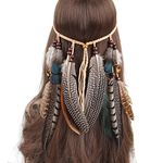 BuxiuGK Indian Headdress Hippie Boho Feather Tassel Headband Hair Accessories for Women Girl Party Festival,1#