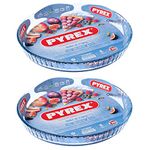 Pyrex Classic Bake & Enjoy Glass Quiche Flan Dish 31cm 1.8 Litre Transparent (Pack of 2)