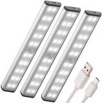 Motion Sensor Closet Lights,3 Pack MOSTON 20 LED Cordless Under Cabinet Lighting with Built-in Rechargeable Battery Powered, Stick-on Anywhere Magnetic Night Lamp for Cupboard Kitchen Stairs