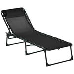 Outsunny Foldable Sun Lounger, Outdoor 4 Level Adjustable Backrest Reclining Chaise Chair, Steel Frame Recliner Chair for Camping, Hiking, Black