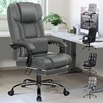 ELFORDSON Office Chair with Dual Paddings, Computer Desk Chair with Footrest Armrests, Executive Swivel Chairs High Back 150° Reclining Tilting Swivel, 180KG Capacity, PU Leather, Grey