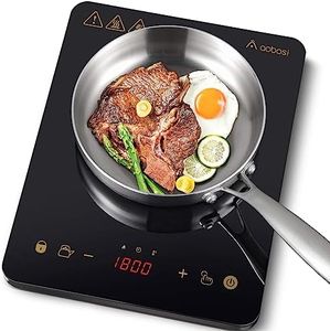 AAOBOSI Induction Cooktop,induction hot plate with LED Display,1800W Countertop Burner Portable Black Crystal Glass Surface 10 Temperature 9 Power Setting&3h Timer for Cooking