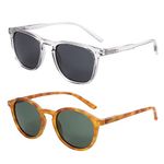 ZENOTTIC 2 Pack Polarised Sunglasses Womens Mens Retro Vintage Round and Square Sun Glasses with UV400 Protection Unisex