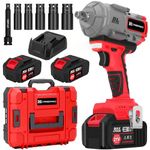 Canbrake - 1000N.m Cordless Impact Wrench, 21V 1/2" High Torque Impact Gun, 2 x 4.0Ah Batteries, Fast Charger and 5 Sockets, Variable Impact Speeds