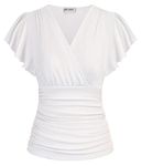 GRACE KARIN Womens Tops Elegant Surplice Wrap Blouse V Neck Long Sleeve Casual Ruched Top, 977 White, M