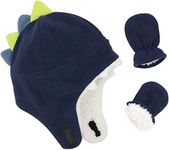 Baby Winter Hat Mittens Toddler Hats for Boys Girls Sherpa Lined Toddler Gloves Infant Baby Hat and Mitten Set (1-2 Years, Blue-Dino)