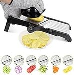 Adjustable Mandolin Slicer, AKOVE Mandoline Vegetable Slicer with Slice Julienne Waffle Blades from 1~9 mm Thickness, All-in-One Kitchen Gadgets Vegetable Mandolin Cutter for Potato, Onion, Apple, Carrot, Veggie, and Cheese