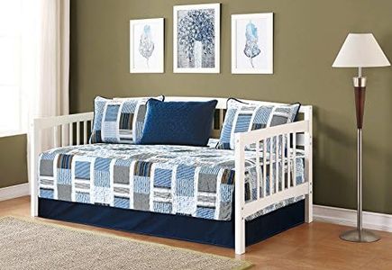 Mk Collection 5pc Day Bed Reversible Quilted Bedspread Set Striped Squares Navy Blue White Gray New