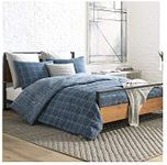 Kenneth Cole New York - Queen Duvet Cover Set, Reversible Cotton Bedding with Matching Shams, Modern Home Decor (Holden Grid Blue, Queen)