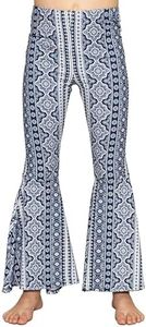 STRETCH IS COMFORT Girl's Bell Bottom Legging Boho Chakra Blue Small