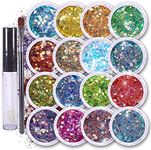 Fairy Tears Chunky Holographic Body Glitter I 16 Colors + Glitter Glue for Face Glitter Makeup, Hair, Eye & Fine Glitter Eyeshadow - Perfect for Halloween, Resin, Tumblers, Craft, Cosmetic & Nail Art