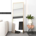 Beauty4U Full Length Mirror 165x60cm Free Standing, Hanging or Leaning, Large Floor Mirror with Gold Aluminum Alloy Frame for Living Room or Bedroom