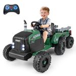 Costzon 24V Ride on Tractor with Detachable Trailer, Kids' Electric Vehicles with 3 Speeds, 15° Climbing, Wireless Design, Horn & Music, Remote Control Tractor Toy for Kids 3+,Gift (24V, Dark Green)