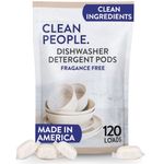 Clean People All Natural Dishwasher Pods - Cuts Grease & Rinses Sparkling Clean - Residue-Free - Phosphate Free Dishwashing Pods - Fragrance Free, 120 Pack