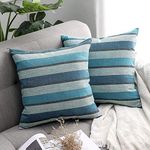 MIULEE Faux Linen Stripe Square Throw Pillow Case Cushion Cover Home for Sofa Chair Couch/Bedroom Decorative Pillowcase 18x18 Inch 45x45cm,2 Pieces Blue